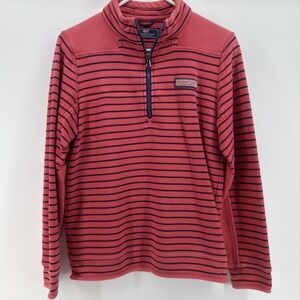 Vineyard Vines Pink Navy Striped Sweatshirt 1/4 Zipper 100%‎ Cotton Sz Large 16
